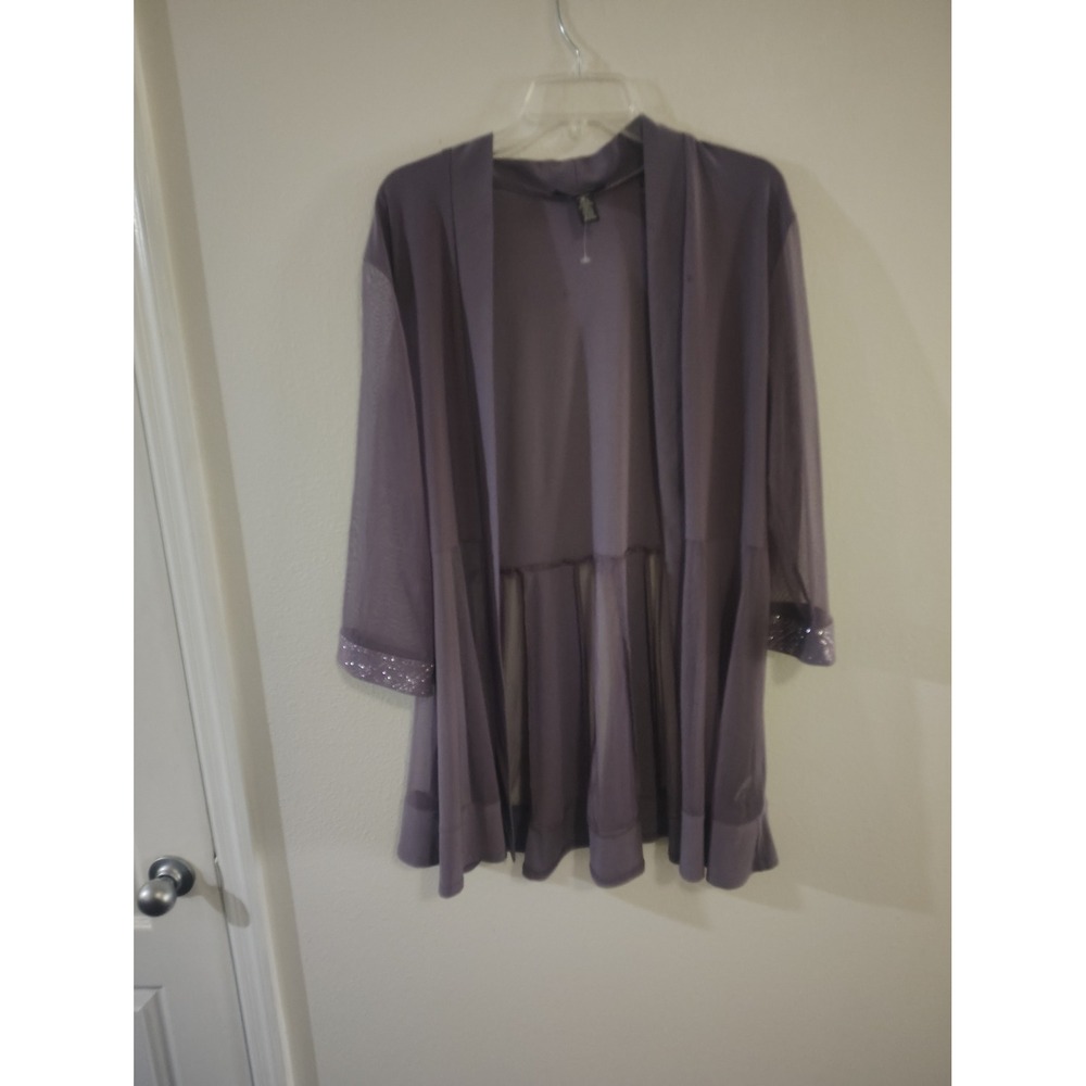 R&M‎ Richards Womens XL Purple Sheer Mesh Sequin Cuff Open Front Cardigan Jacket